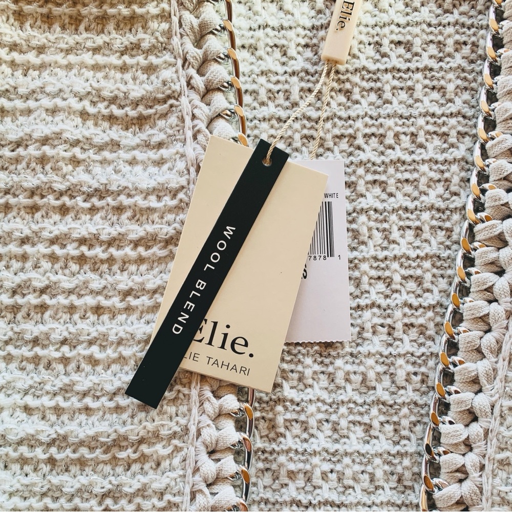 Elie Tahari Cream Cardigan with Silver Chain Trim Open Front Cardigan NWT Sz XS - Picture 6 of 8